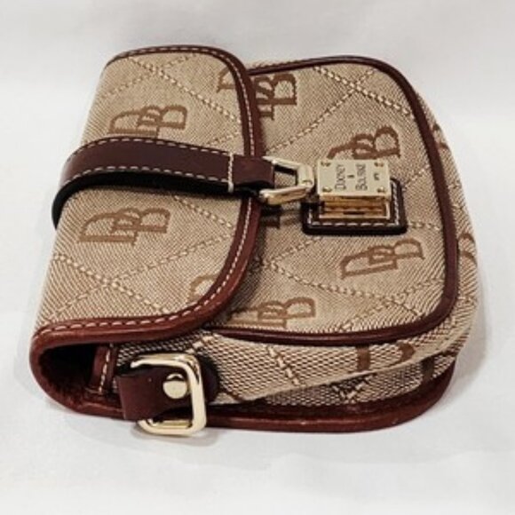 Dooney & Bourke BROWN LEATHER Logo Purse Bag Small Canvas Monogram Gold Used - Picture 4 of 16